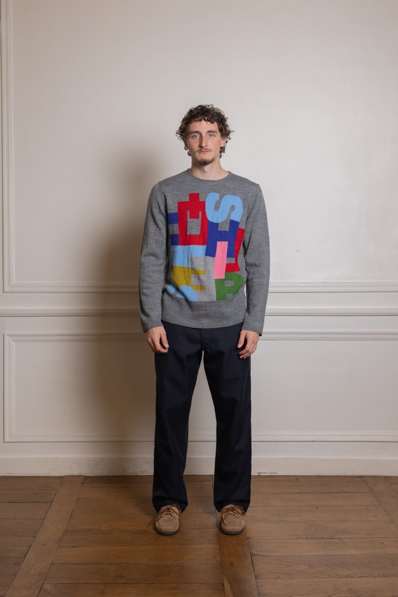 Men’s Intarsia Knit Sweater Grey COMME DES GARÇONS SHIRT - vue de face portée — photo 1