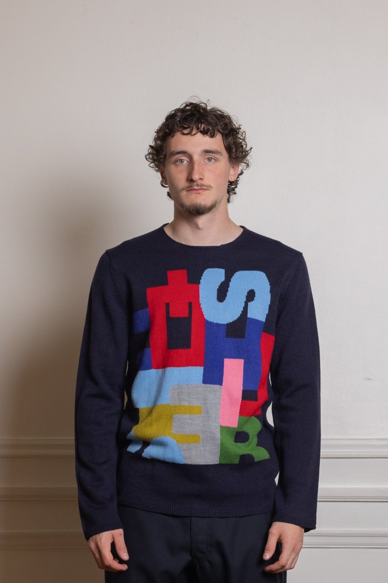 Men’s Intarsia Knit Sweater Navy COMME DES GARÇONS SHIRT - vue de dos — photo 2