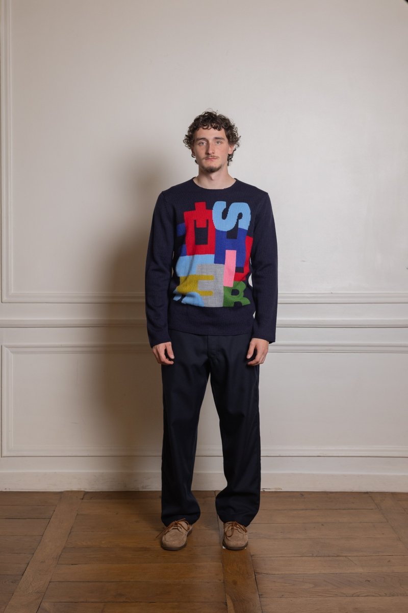 Men’s Intarsia Knit Sweater Navy COMME DES GARÇONS SHIRT - vue de face portée — photo 1