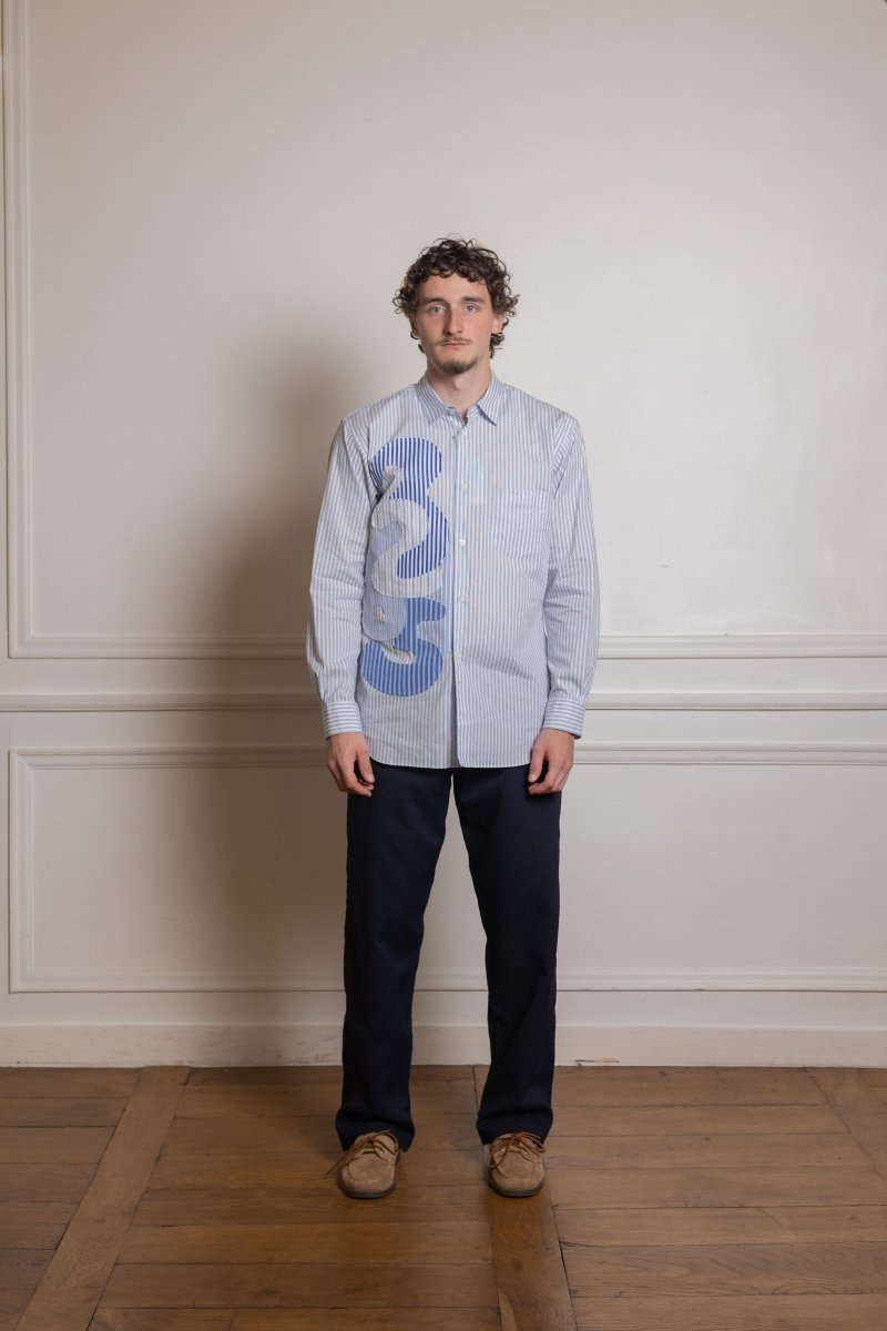Men’s Striped Number Shirt Blue COMME DES GARÇONS SHIRT - vue de face portée — photo 1