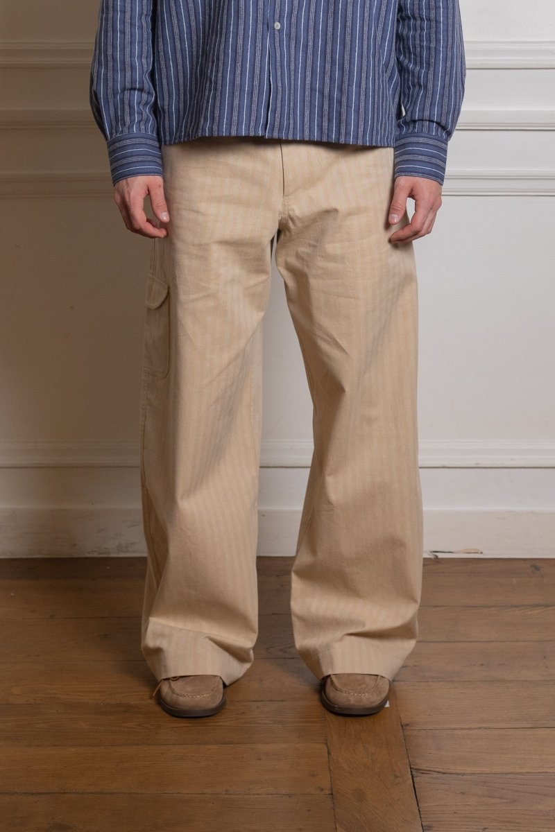 CARG PANTS - IVORY HERRINGBONE