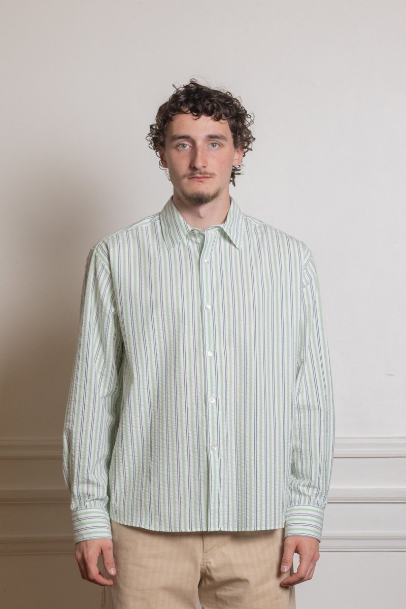 FIND SHIRT - GREEN / WHITE SEERSUCKER STRIPE