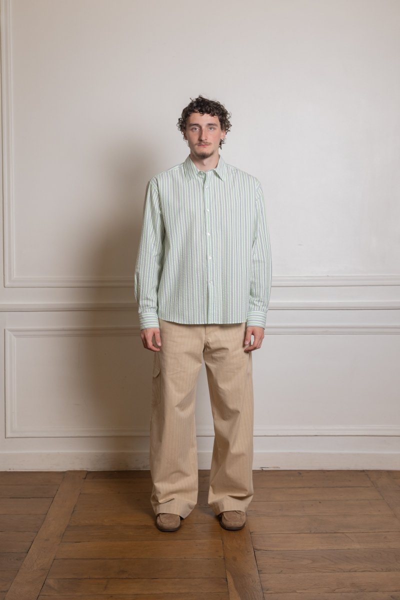 FIND SHIRT - GREEN / WHITE SEERSUCKER STRIPE