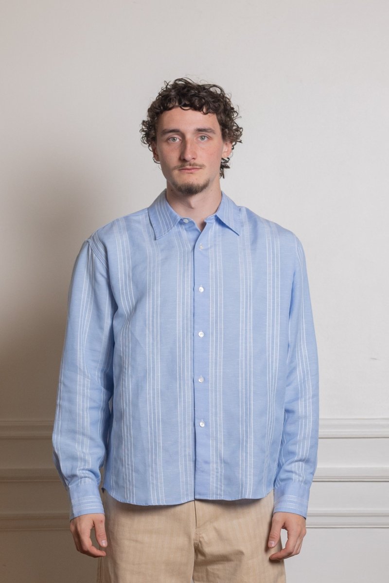 FIND SHIRT - BLUE / WHITE LINEN STRIPE — photo 2