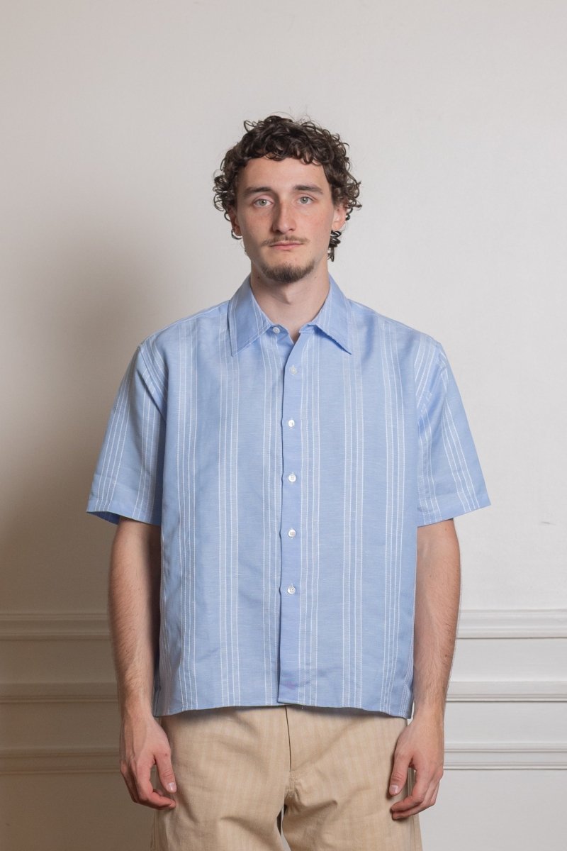 BIND SHIRT - BLUE/WHITE LINEN STRIPE