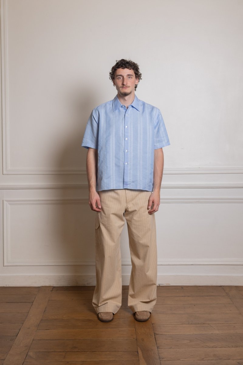 BIND SHIRT - BLUE/WHITE LINEN STRIPE — photo 1