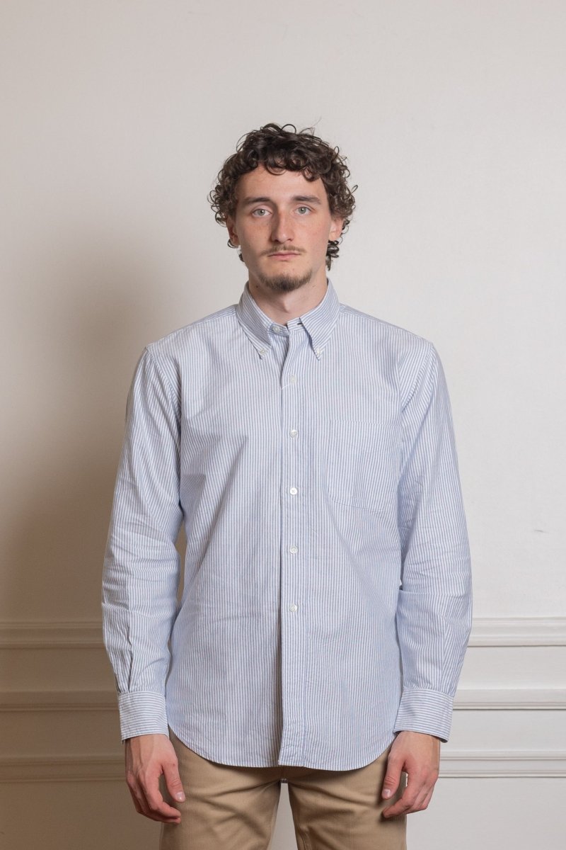 Vintage Ivy University Stripe Button Down Oxford Blue - Kamakura Shirt - vue de dos