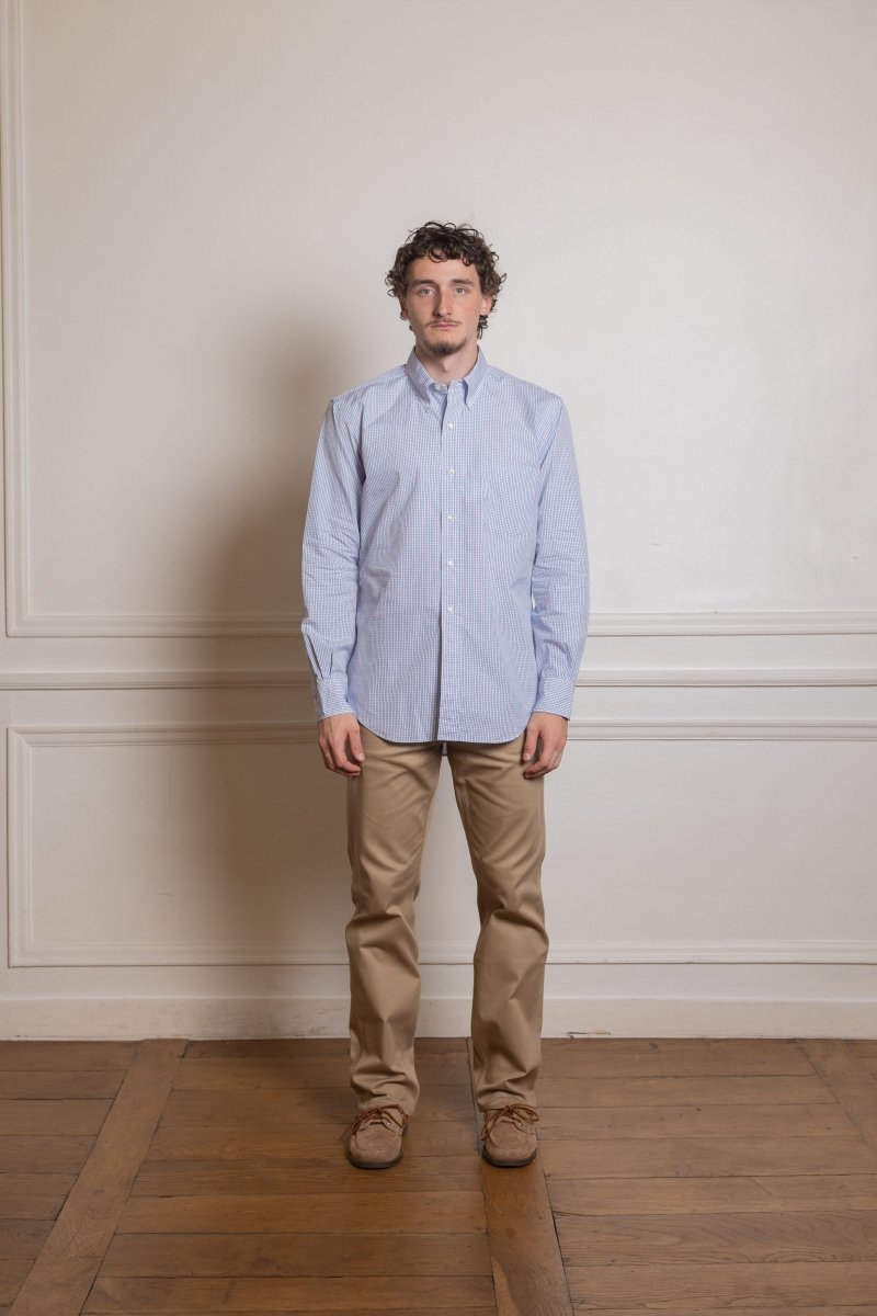 Vintage Ivy Graph Check Poplin Blue - Kamakura Shirt - vue de face portée