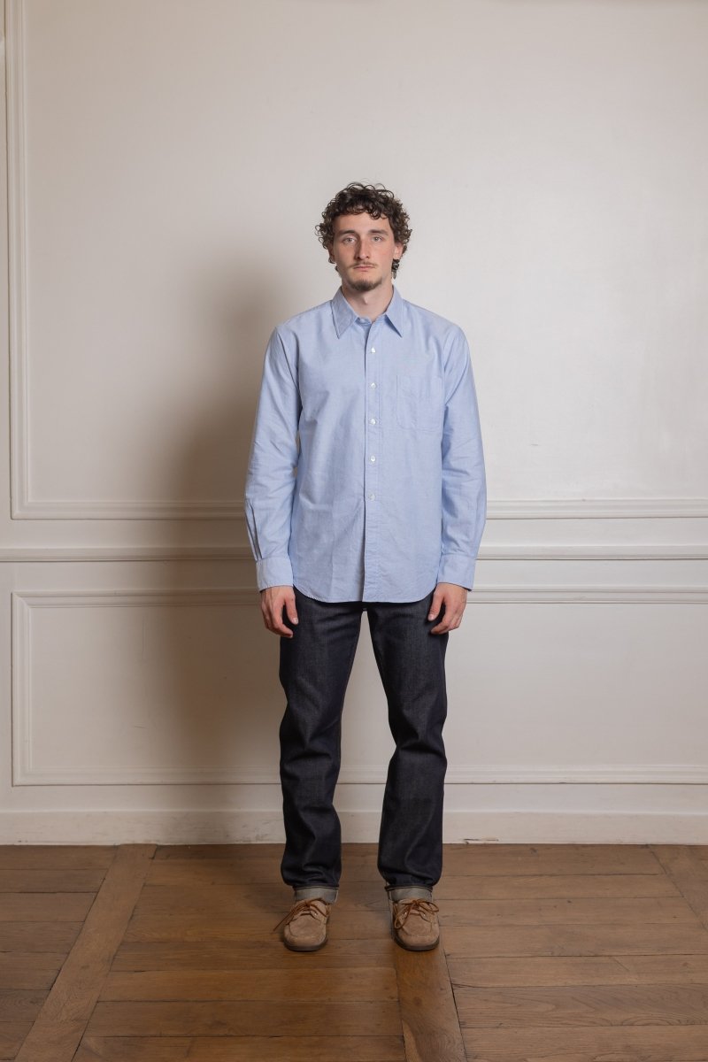 Vintage Ivy Blue OX Straight - Kamakura Shirt - vue de face portée