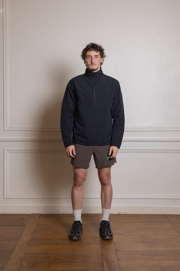 Half-Zip Nylon Windbreaker - Black