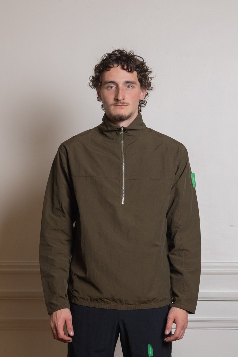 Half-Zip Nylon Windbreaker - Moss