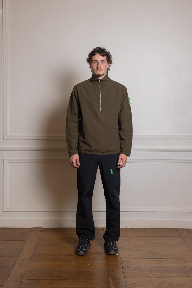 Half-Zip Nylon Windbreaker - Moss