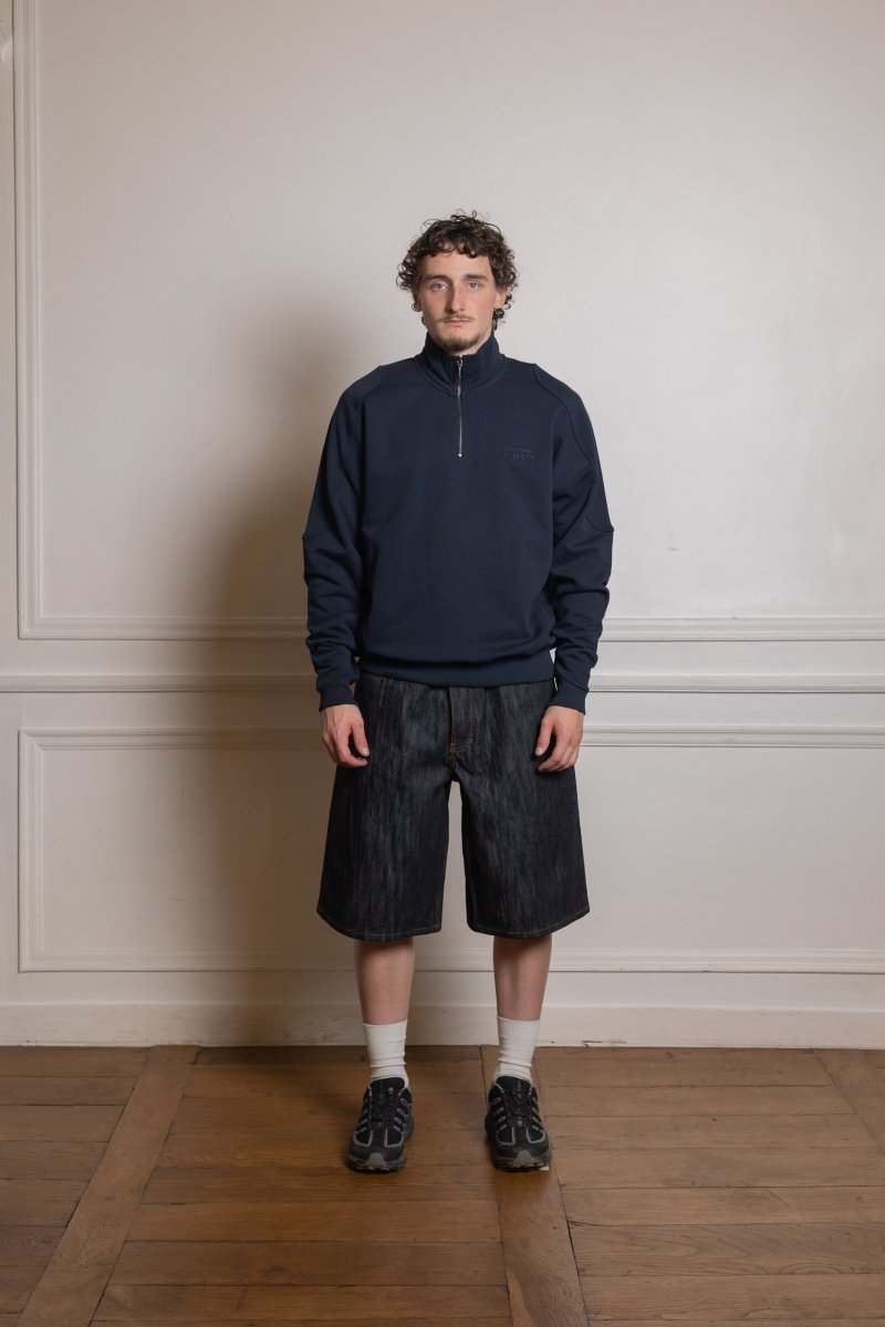 EMBLEM HALF-ZIP SWEATER - Navy THE NEW ORIGINALS - vue de face portée