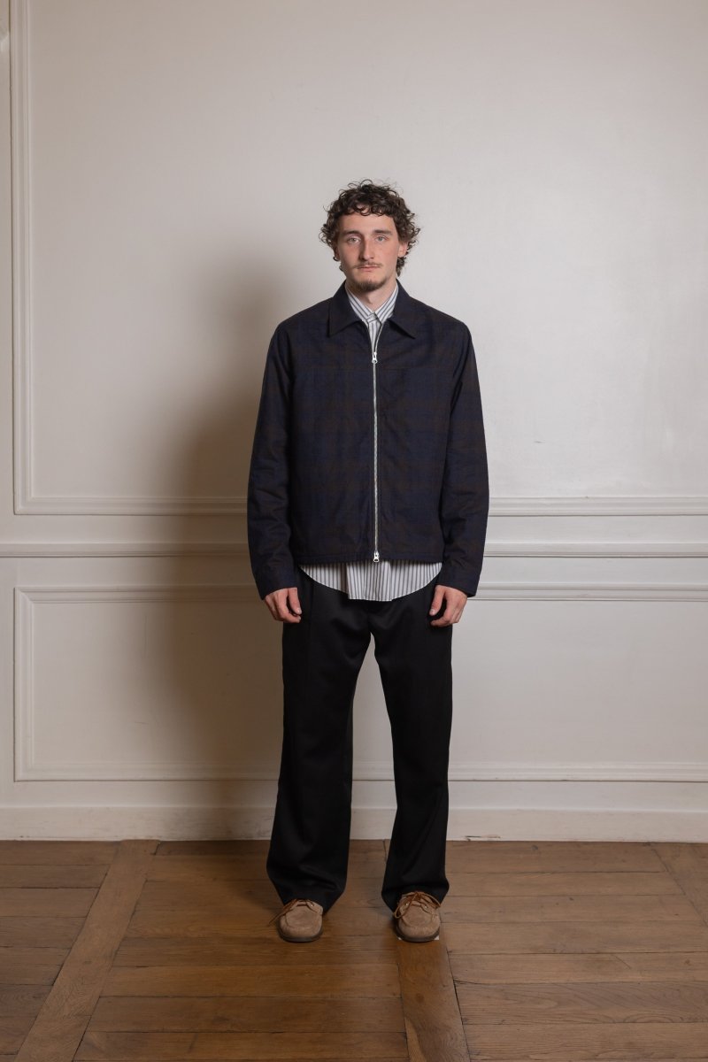 ANOTHER OVERSHIRT 3.0 - Navy/Brown Check ANOTHER ASPECT - vue de face portee — photo 1