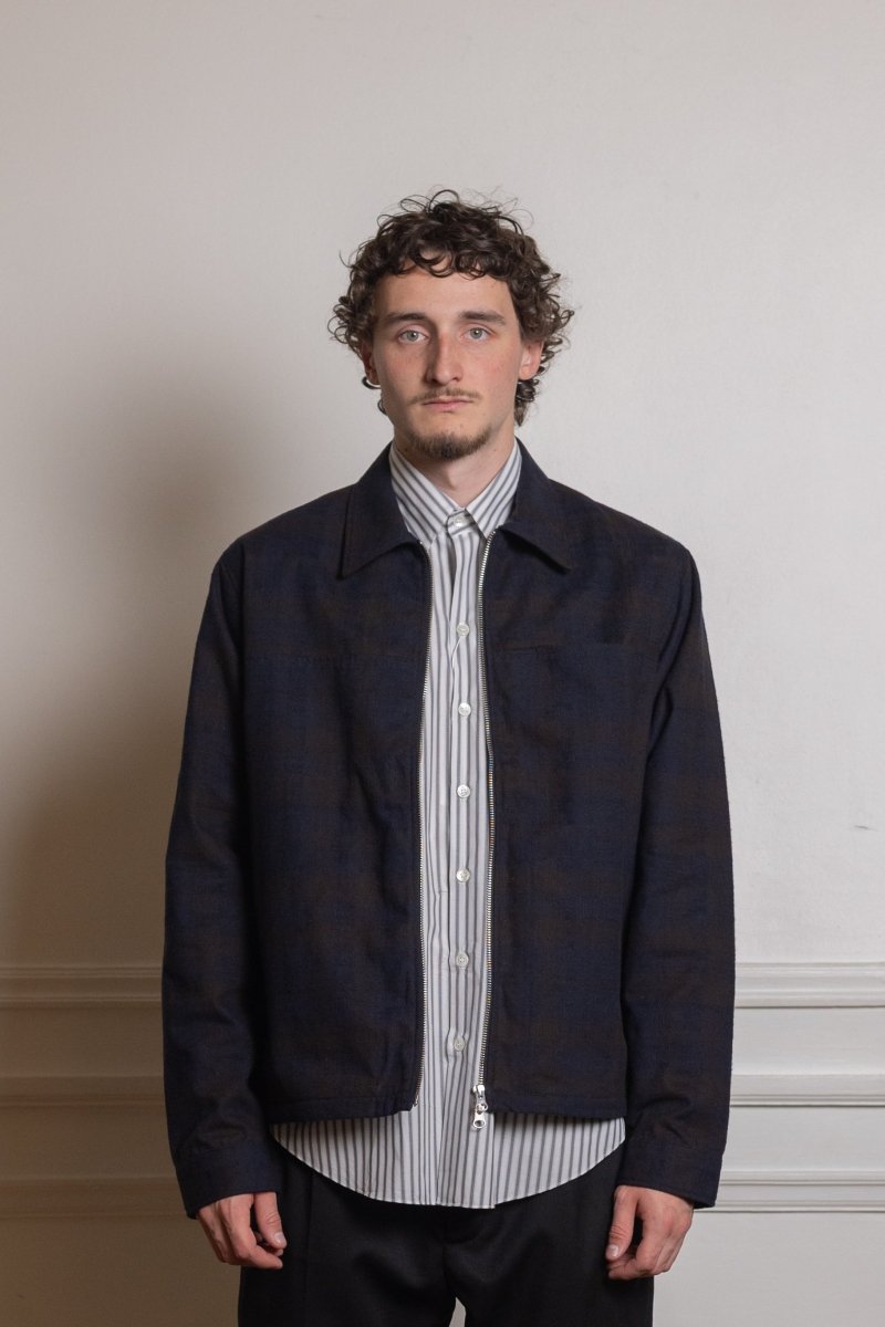 ANOTHER OVERSHIRT 3.0 - Navy/Brown Check ANOTHER ASPECT - detail matiere carreaux — photo 3