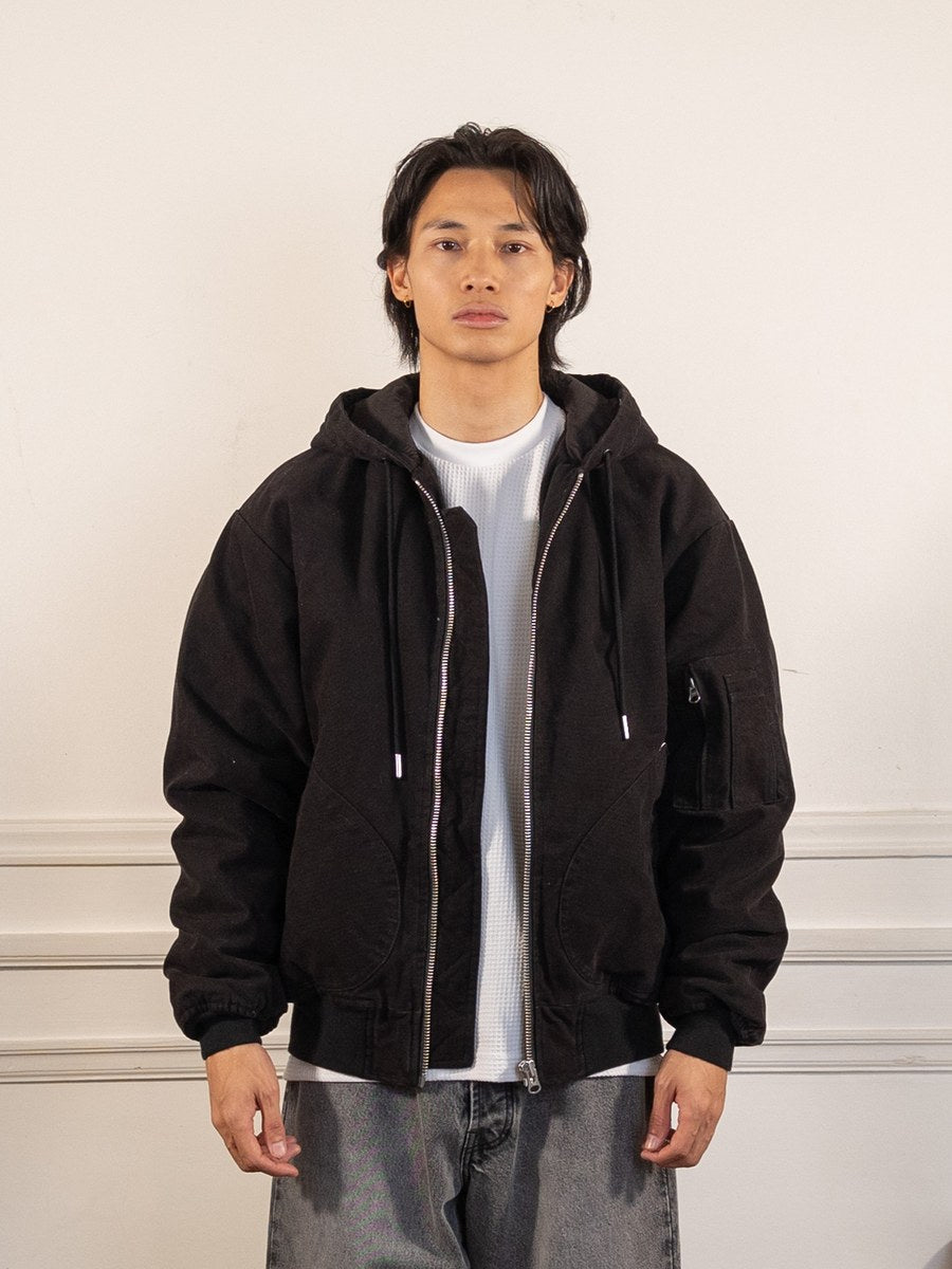 hooded flight jacket - black - Pop Trading Company - vue de face portée