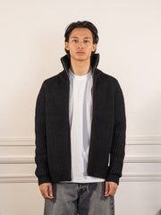 knitted full zip - black - Pop Trading Company - vue de face portée