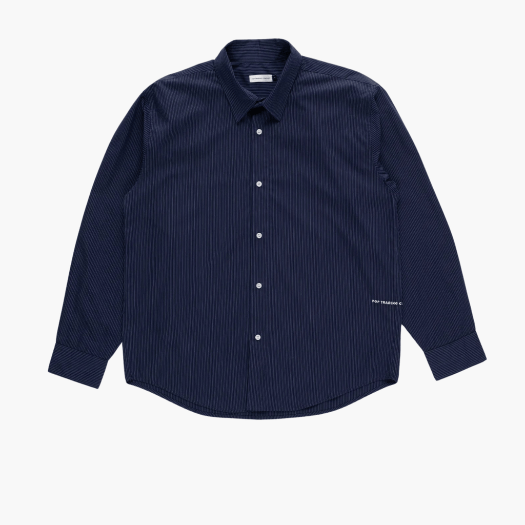 Chemise Pop Trading Company Striped Logo Navy homme – magasin mode homme Rennes