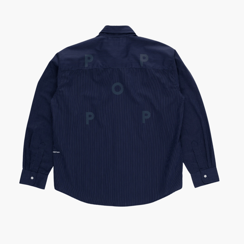 Chemise Pop Trading Company Striped Logo Navy homme – boutique mode homme Rennes