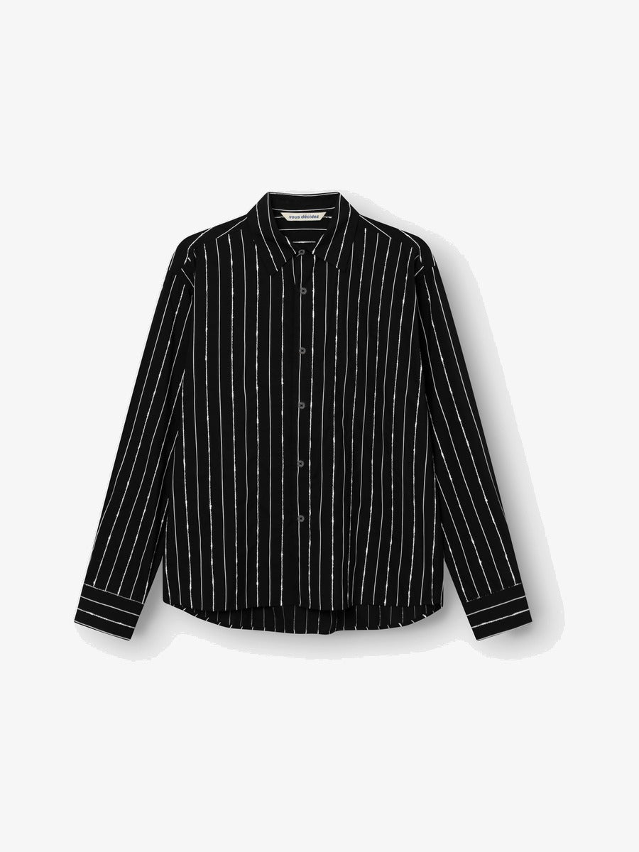 Chemise vous décidez Find Shirt Black / White Stripe en Tencel deadstock portugais - Aura Store — photo 1