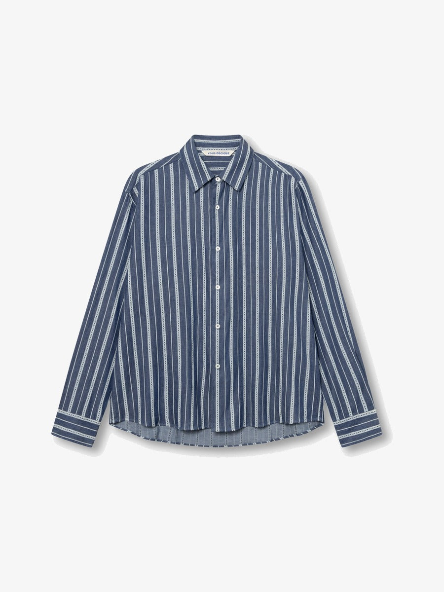 Chemise vous décidez Find Shirt Blue / White Retro Rope Stripe en coton deadstock italien - Aura Store — photo 1