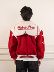 La Varsity Jacket du Postier en laine rouge - Walk in Paris - vue de dos portée