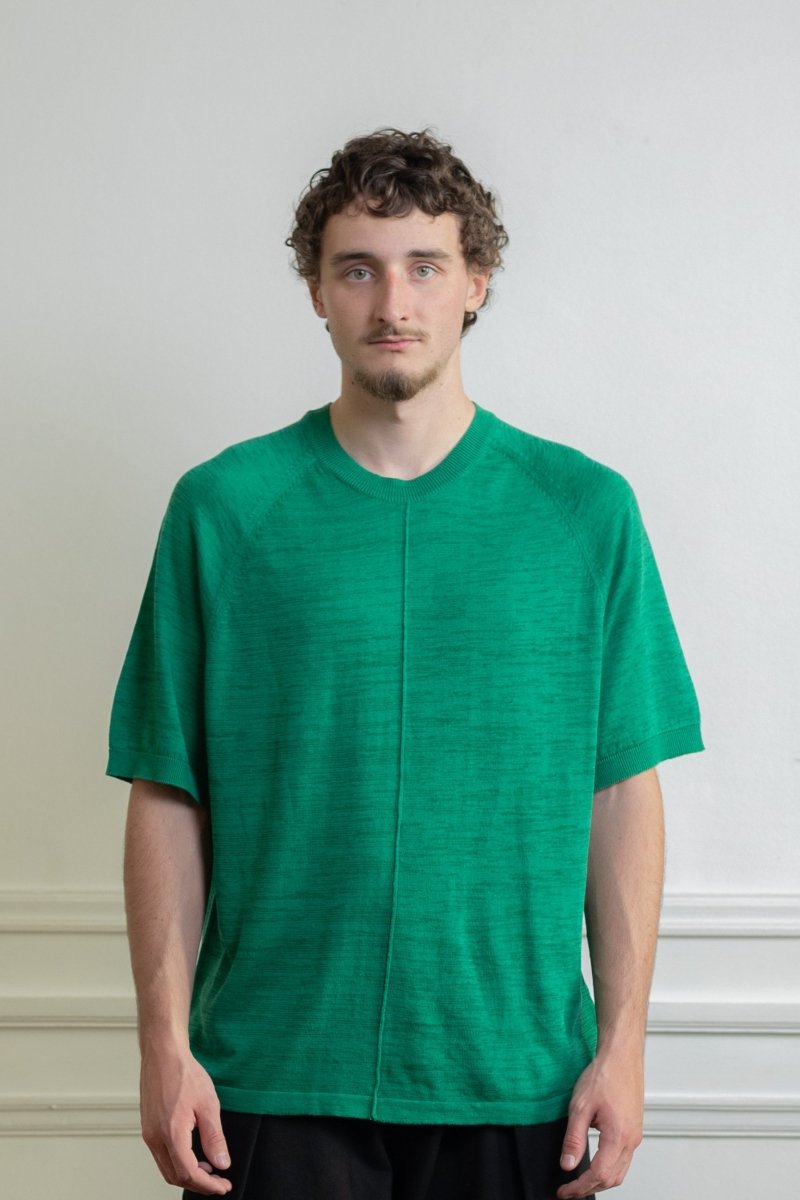 ymc raglan triple t-shirt green coton mercerisé lin emmanchures raglan — photo 2